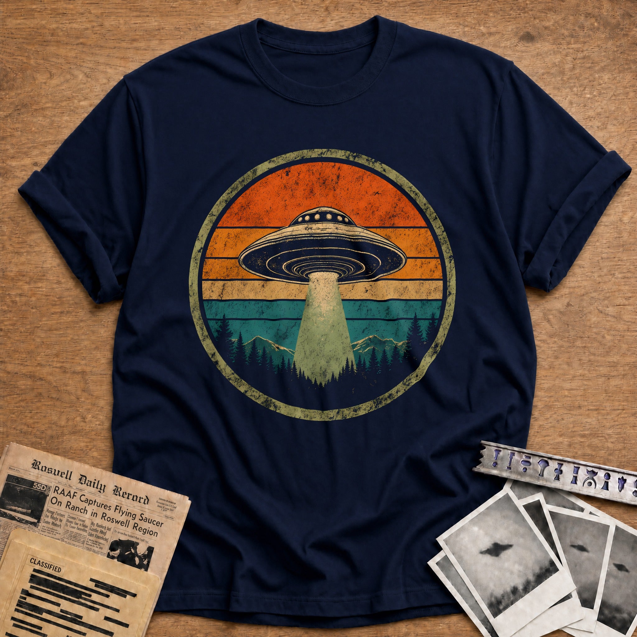 Retro Ufo Badge 19 T-Shirt - Navy