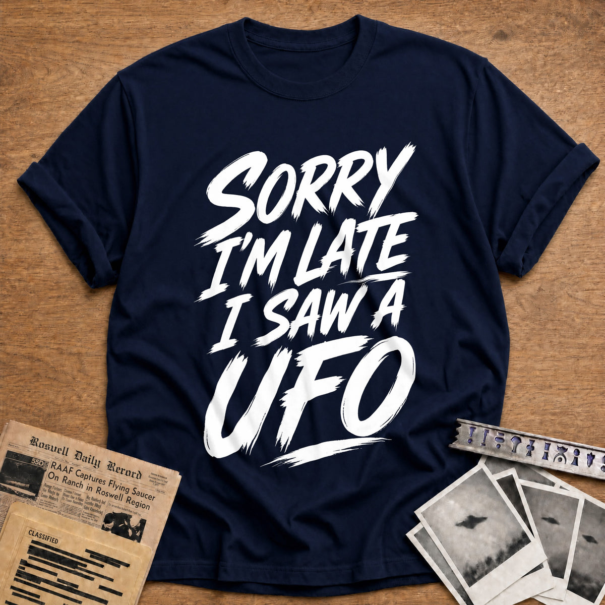 Sorry I'm Late I Saw A UFO 31 T-Shirt - Navy