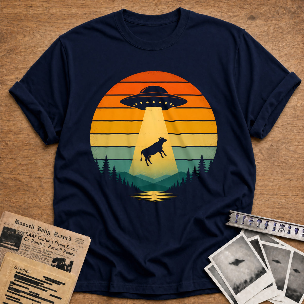 Sunset Cow Abduction 26 T-Shirt - Navy