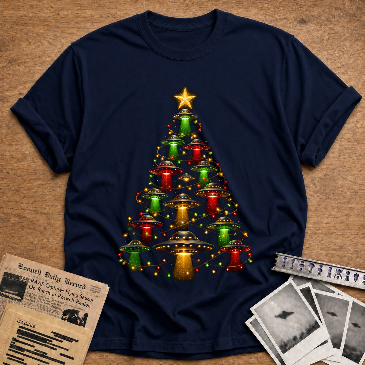 Ufo Beams Lights Tree 82 T-Shirt - Navy