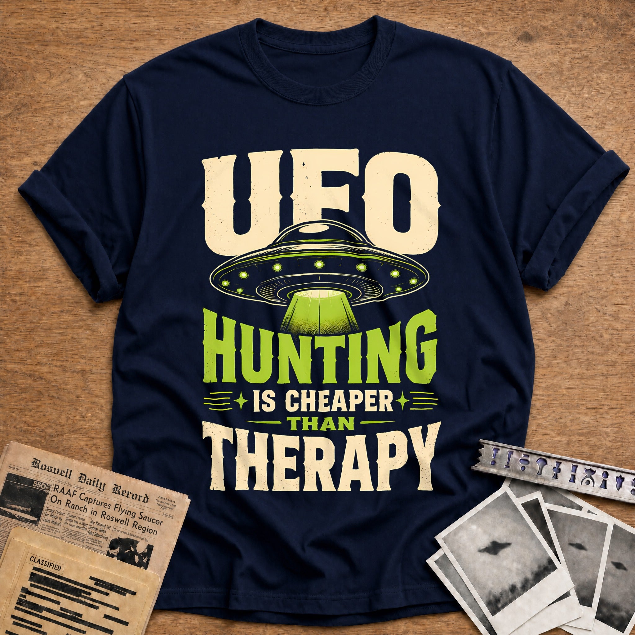 Ufo Hunting Cheaper Than Therapy 56 T-Shirt - Navy