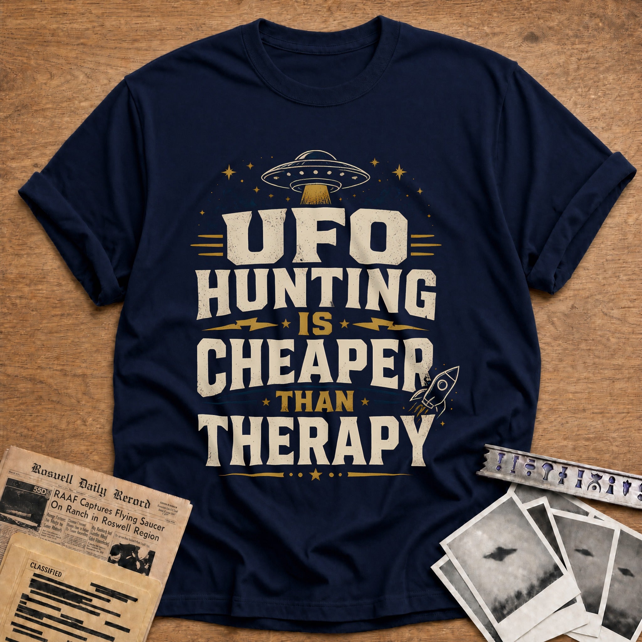 Ufo Hunting Is Cheaper Than Therapy 51 T-Shirt - Navy