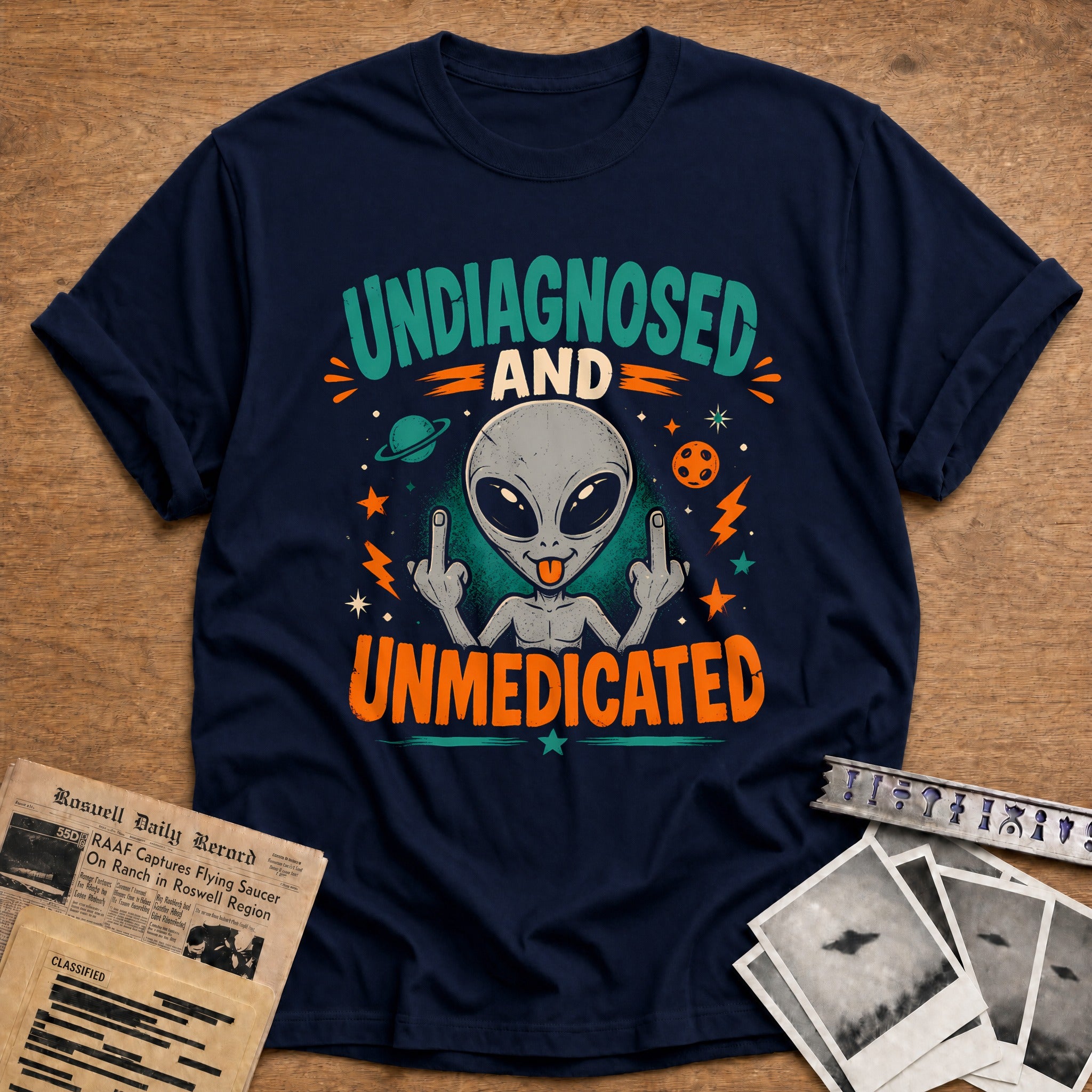 Undiagnosed Unmedicated Alien 49 T-Shirt - Navy