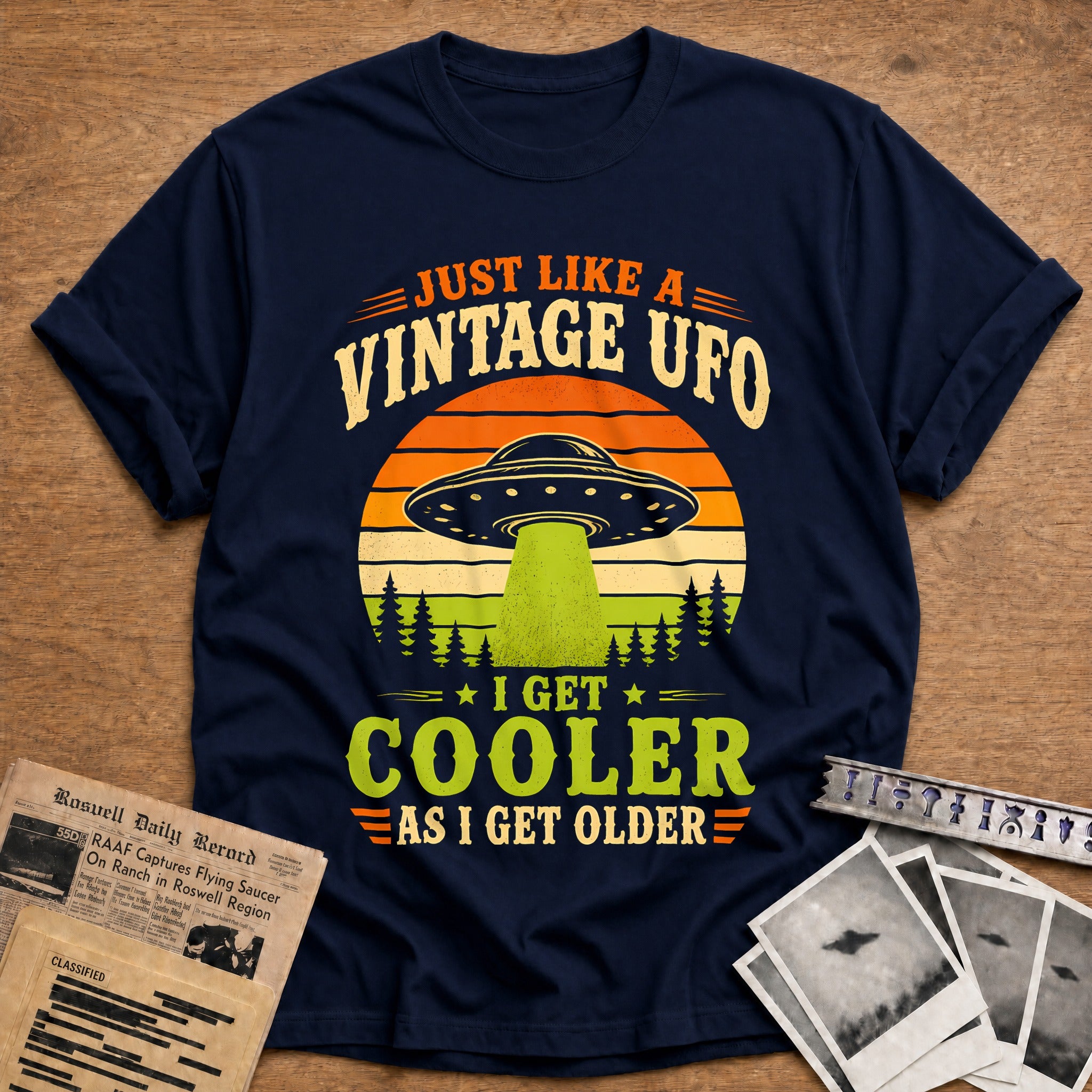 Vintage Ufo Cooler Older 45 T-Shirt - Navy