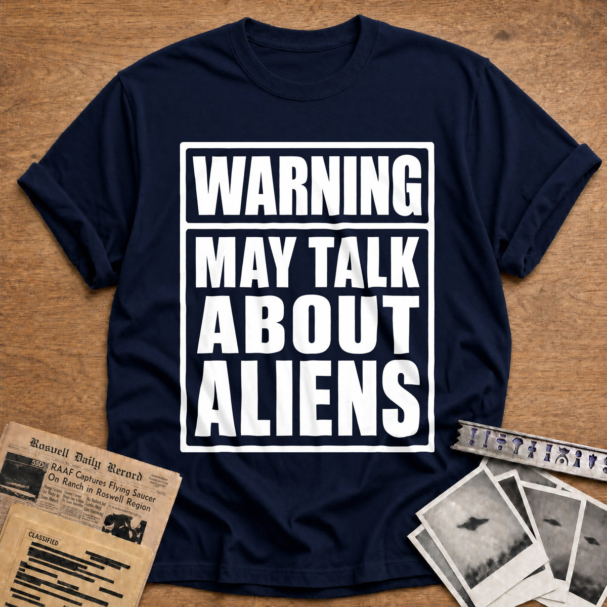Warning May Talk About Aliens 85 T-Shirt - Navy