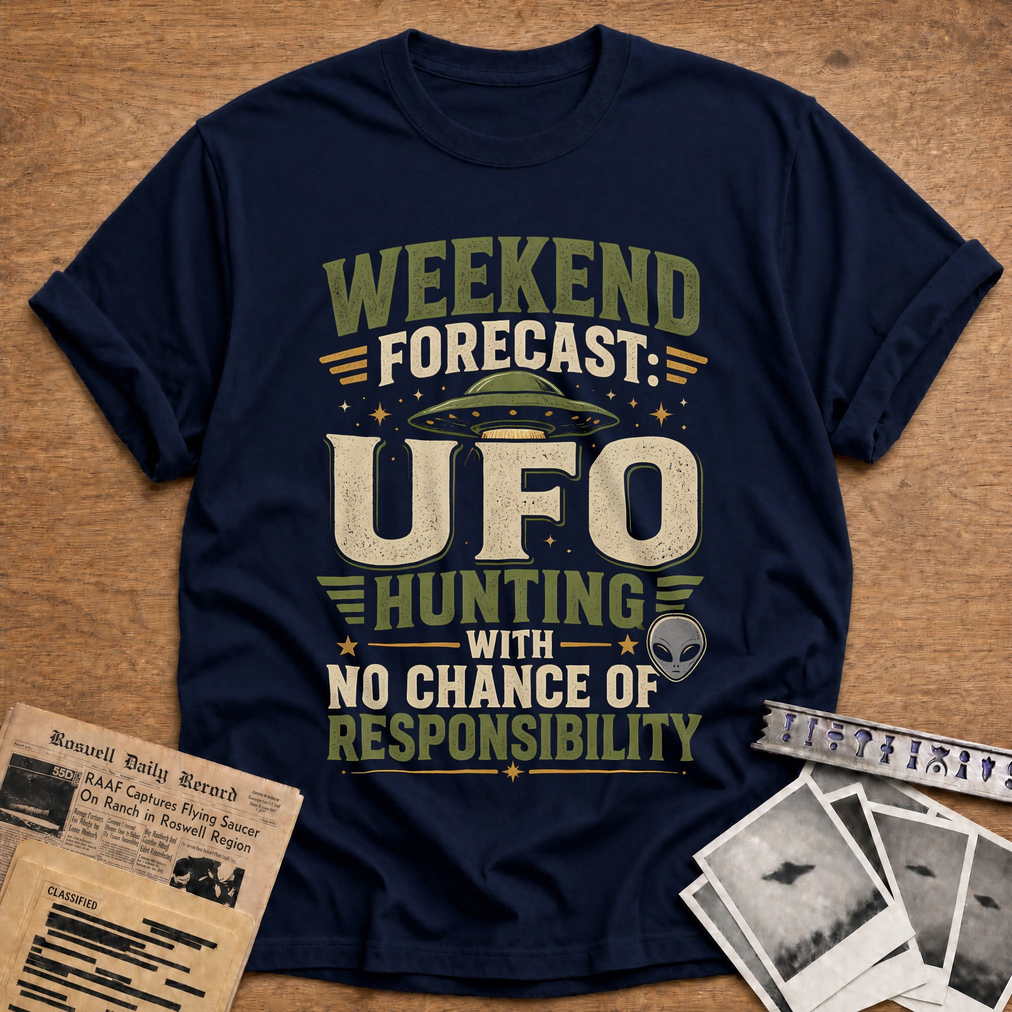 Weekend Forecast Ufo Hunting With No Chance Of Responsibilit 38 T-Shirt - Navy