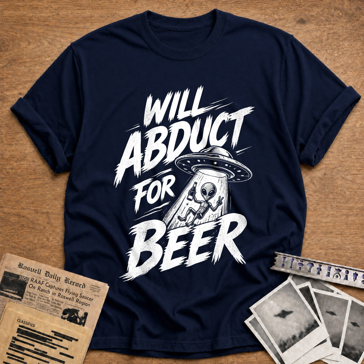 Will Abduct For Beer 46 T-Shirt - Navy