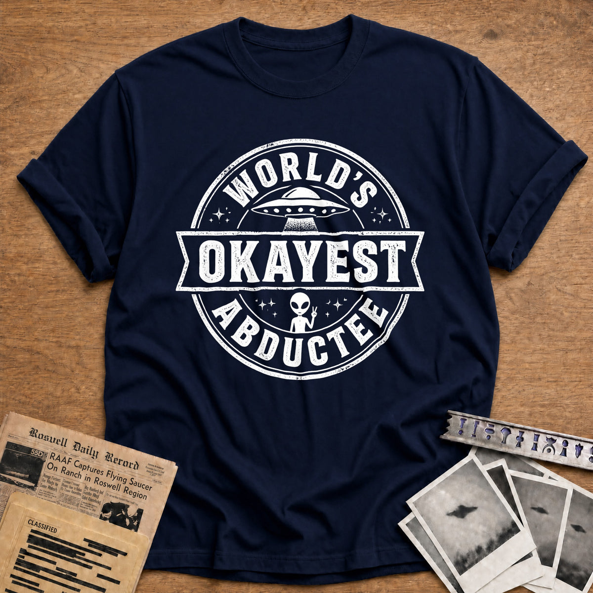 World's Okayest Abductee 96 T-Shirt - Navy