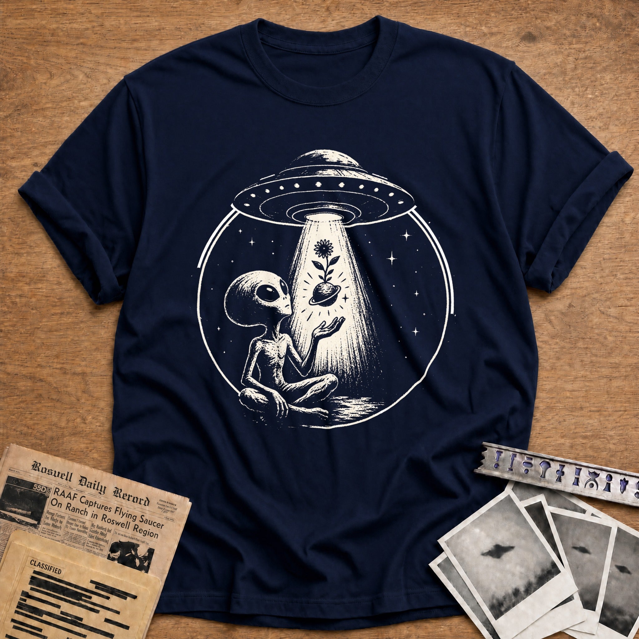 alien abduct flower planet space meme - Navy