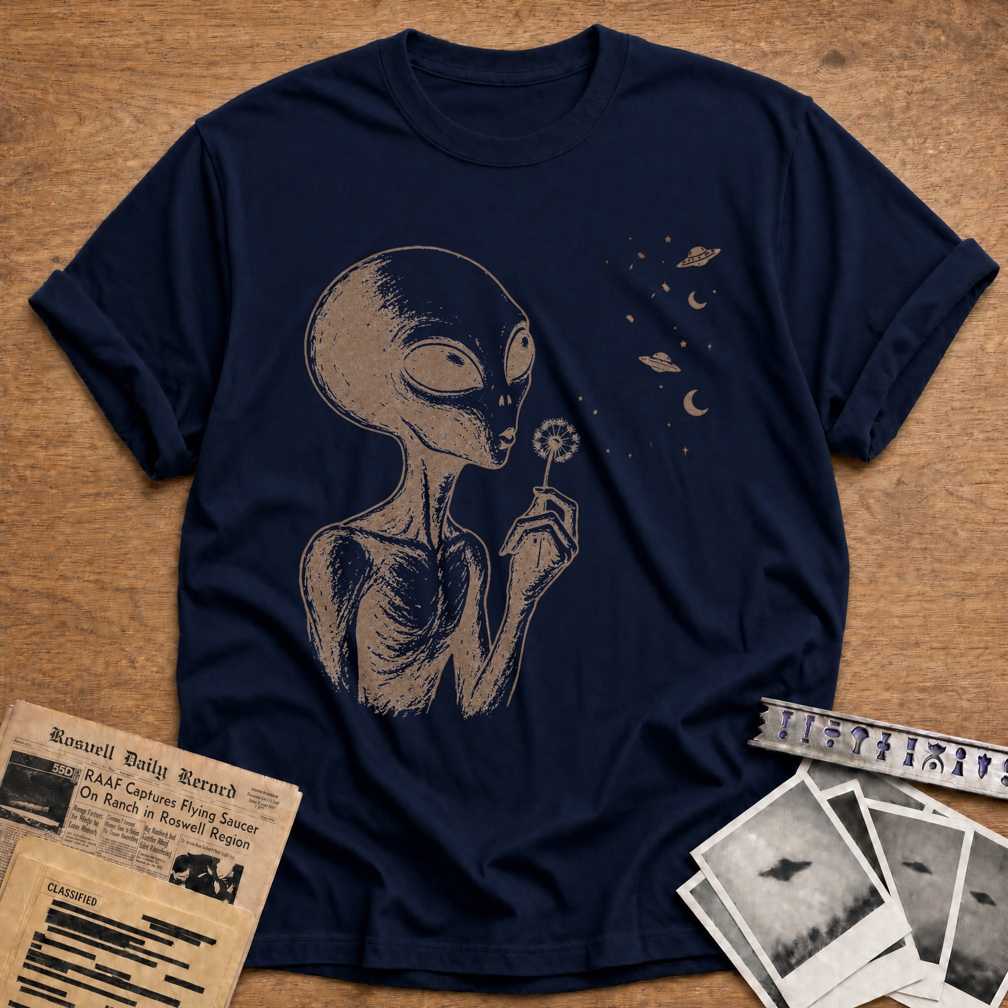 alien dandelion wish space vintage - Navy