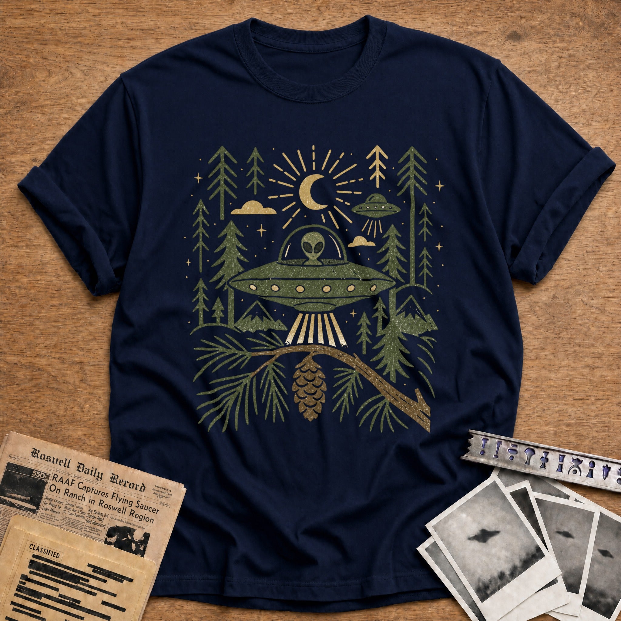 alien ufo forest vintage - Navy