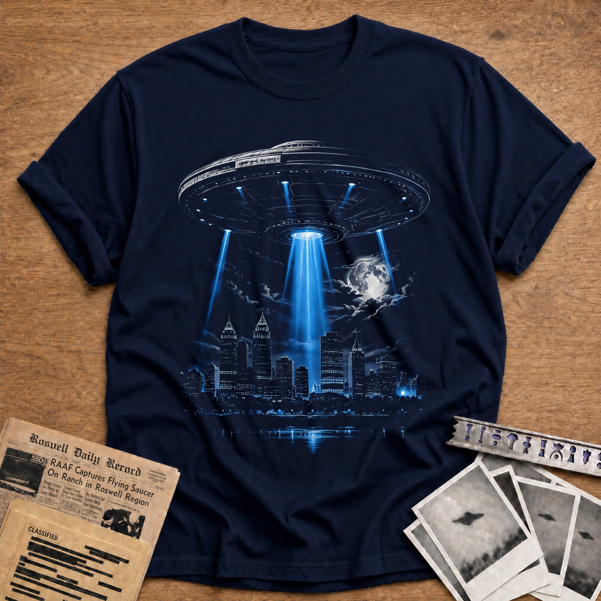 ufo abduction city skyline funny - Navy