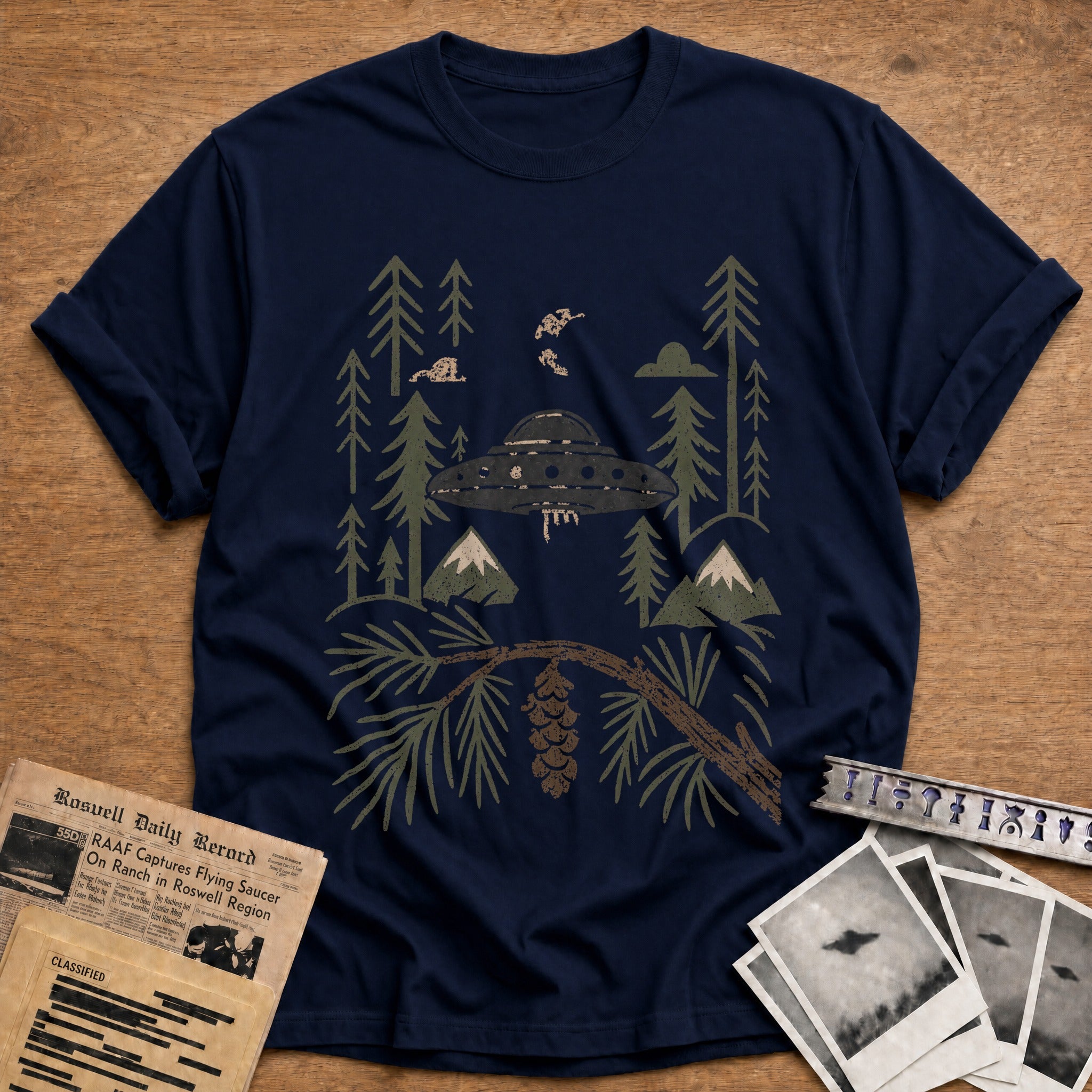 ufo alien abduction forest vintage - Navy