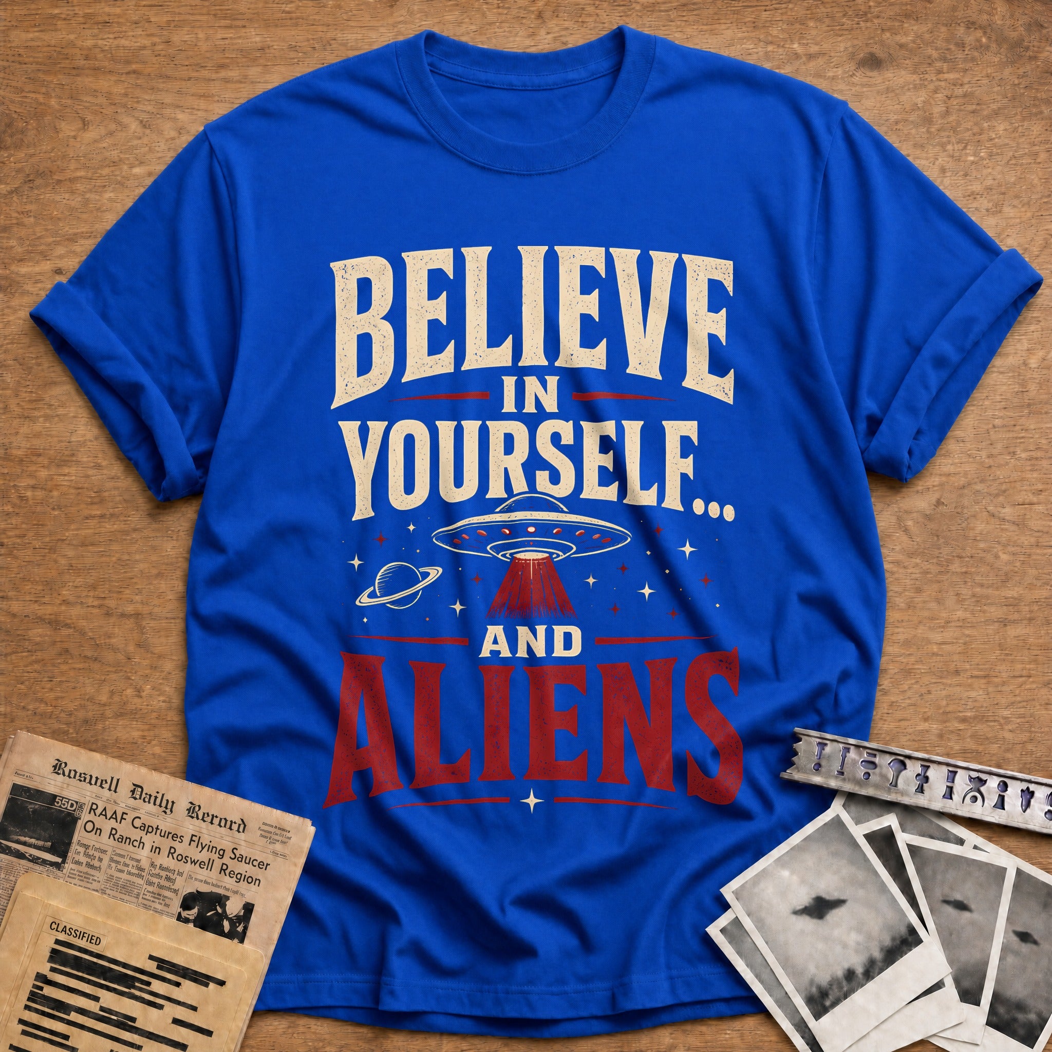 Believe In Yourself And Aliens 51 T-Shirt - Royal