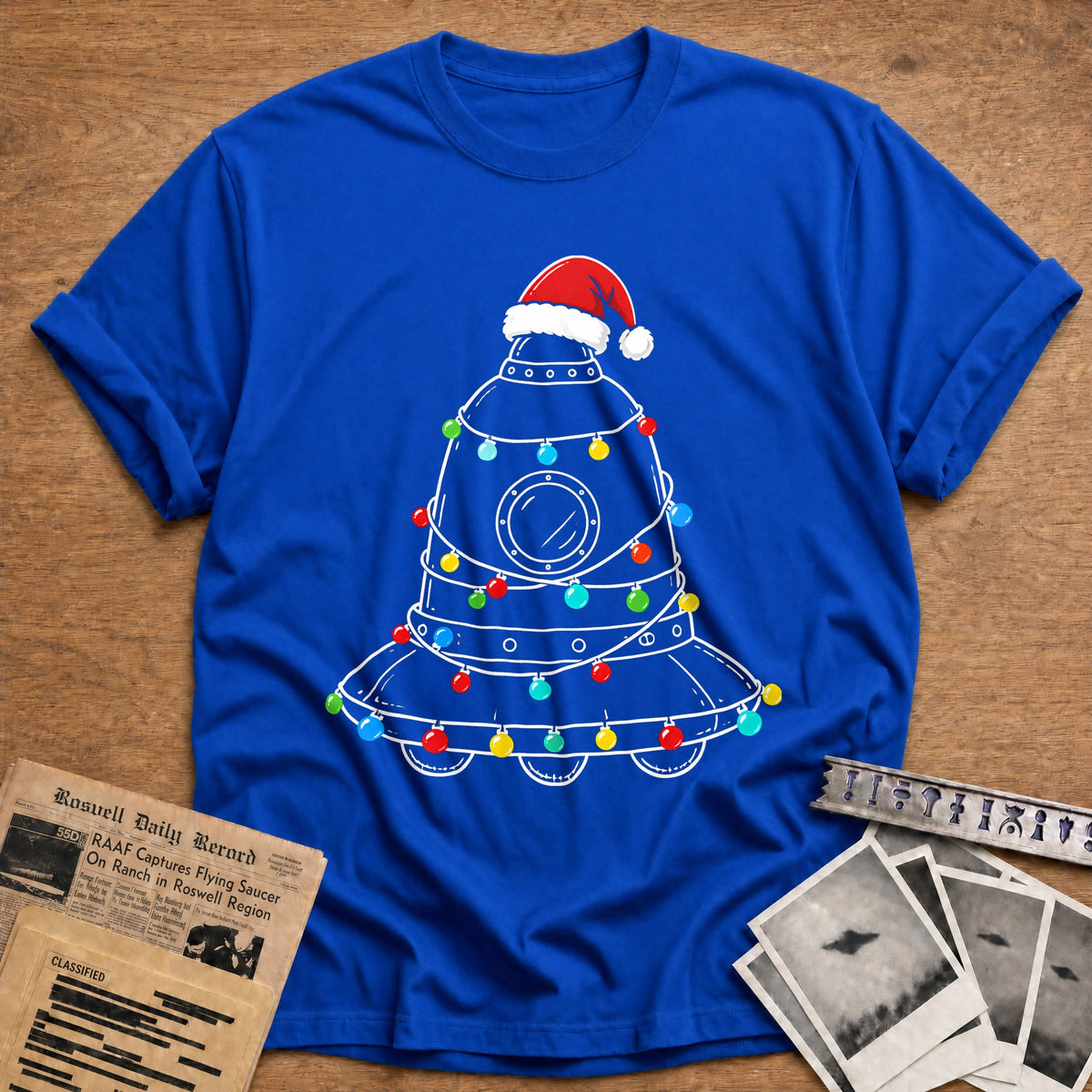 Bell UFO Christmas Lights 36 T-Shirt - Royal