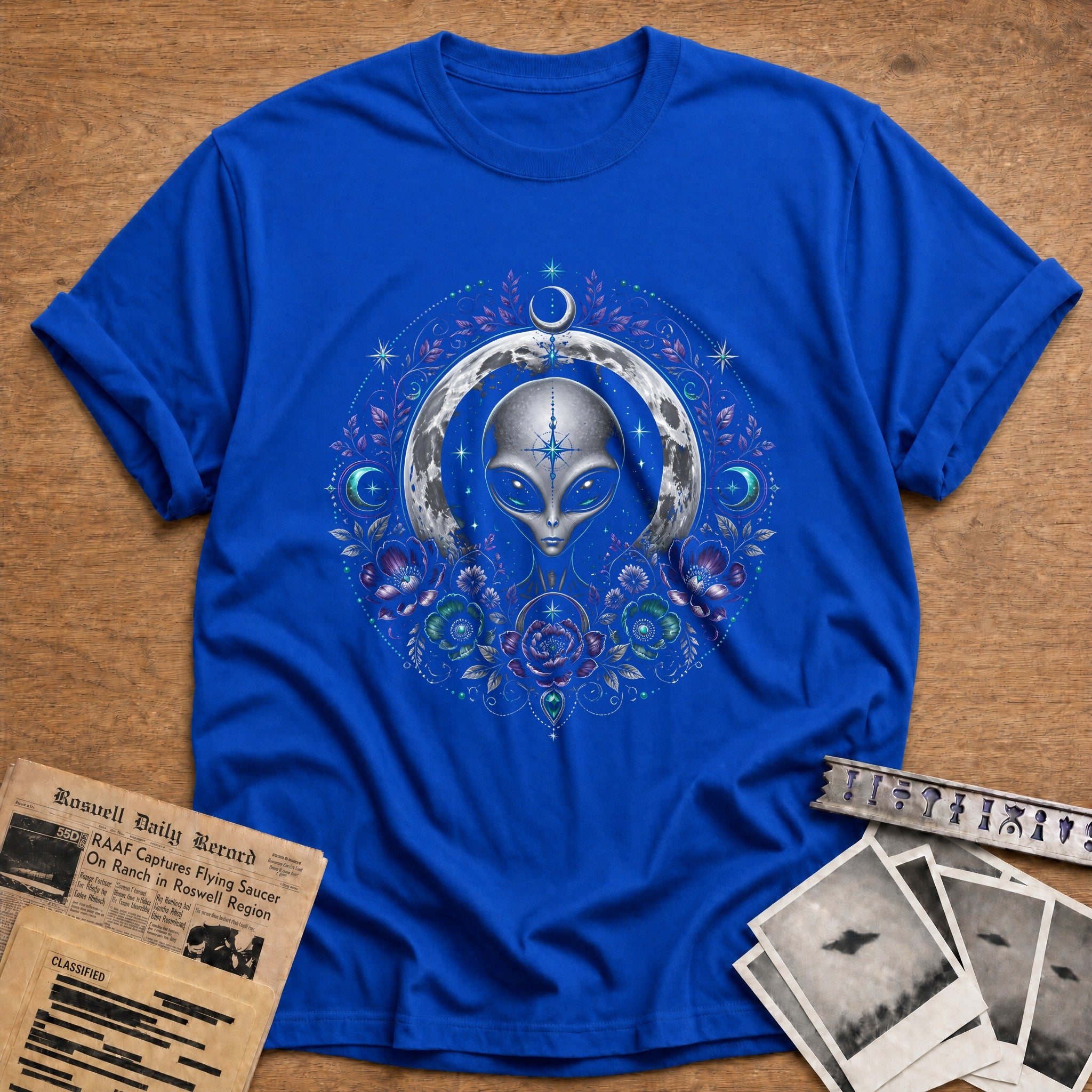 Celestial Alien Moon Purple 79 T-Shirt - Royal