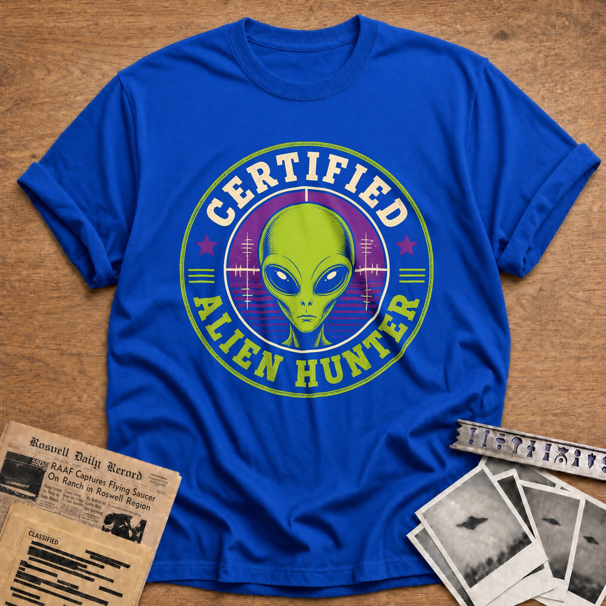 Certified Alien Hunter 68 T-Shirt - Royal
