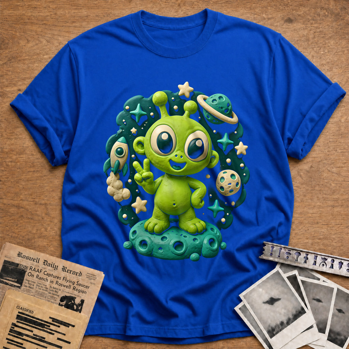 Claymation Alien 45 T-Shirt - Royal