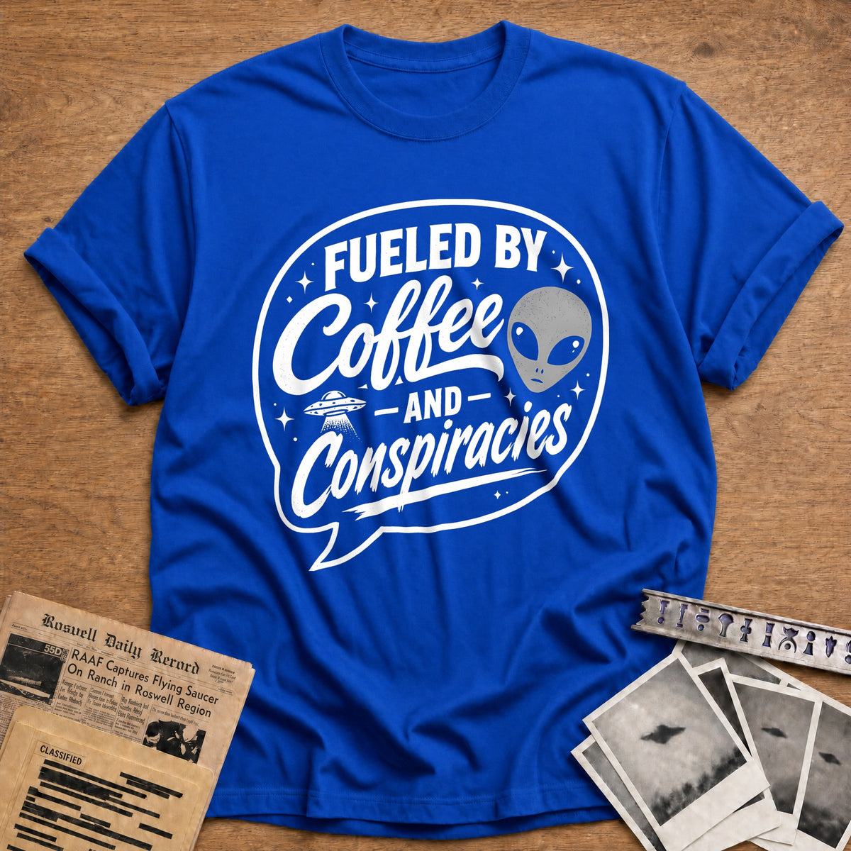 Fueled By Coffee And Conspiracies 35 T-Shirt - Royal