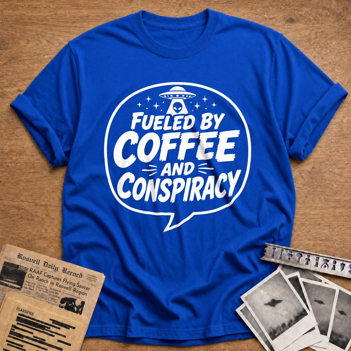 Fueled By Coffee And Conspiracy 10 T-Shirt - Royal