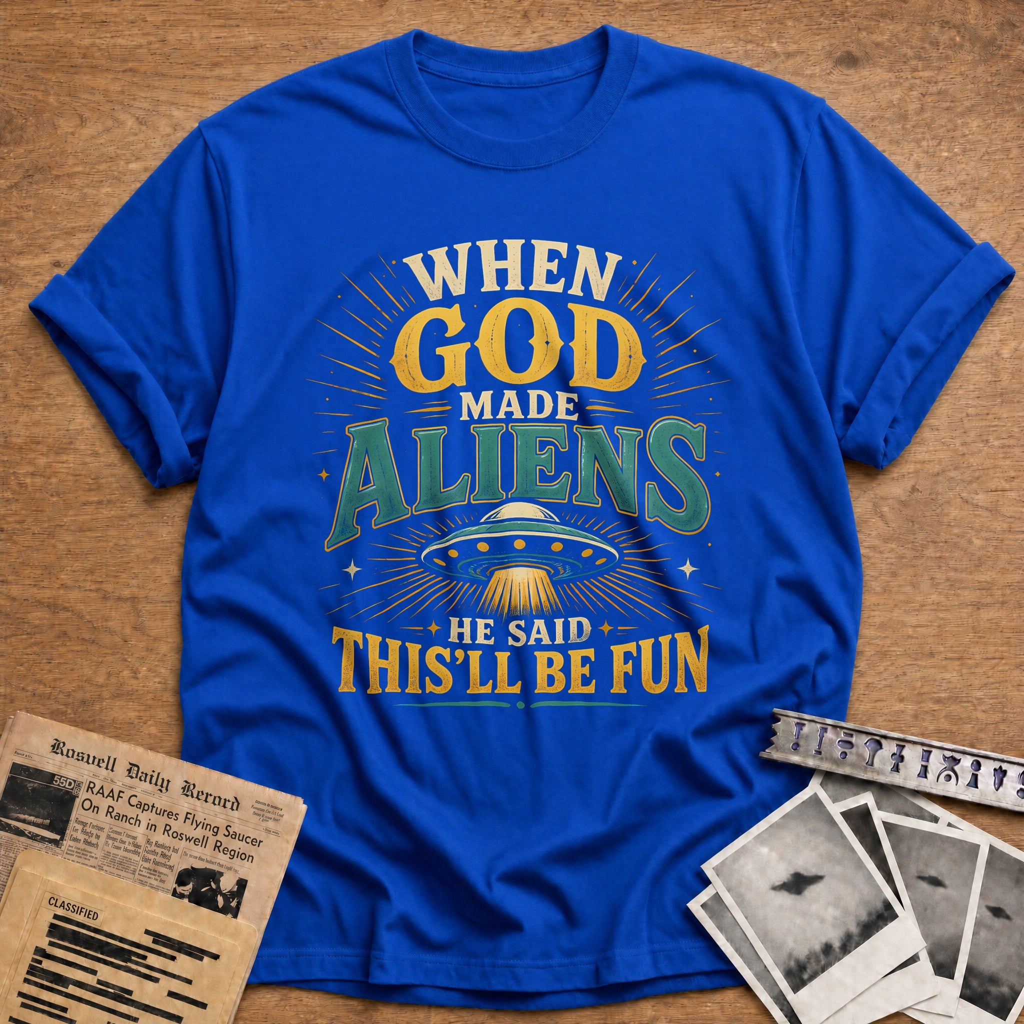 God Made Aliens Fun 54 T-Shirt - Royal