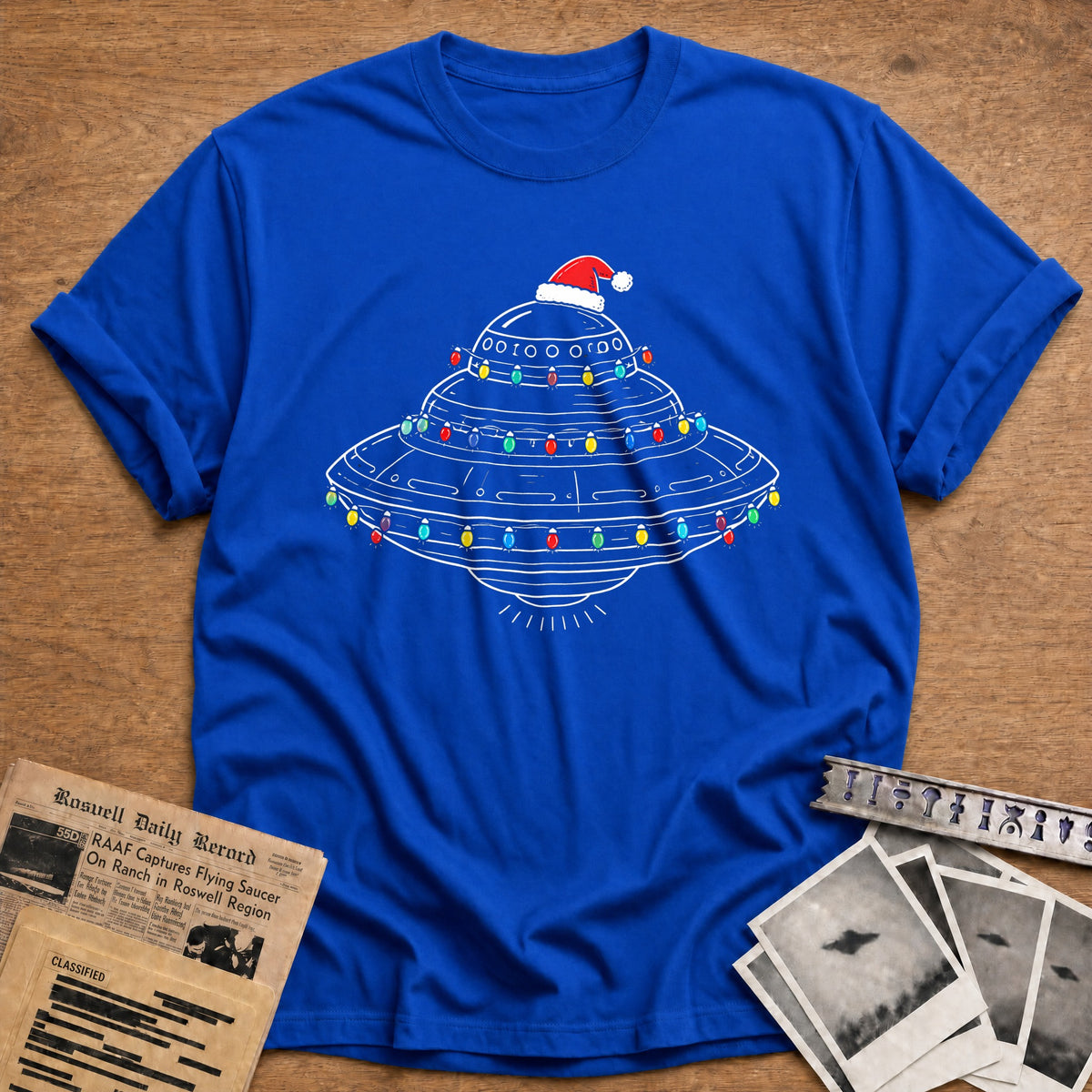 Mothership UFO Christmas Lights 54 T-Shirt - Royal