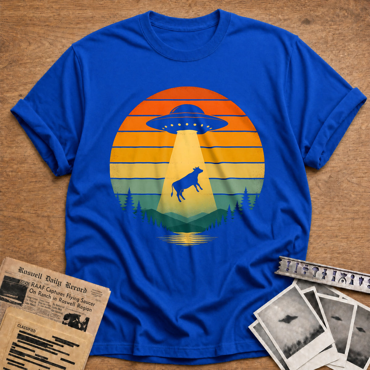 Sunset Cow Abduction 26 T-Shirt - Royal