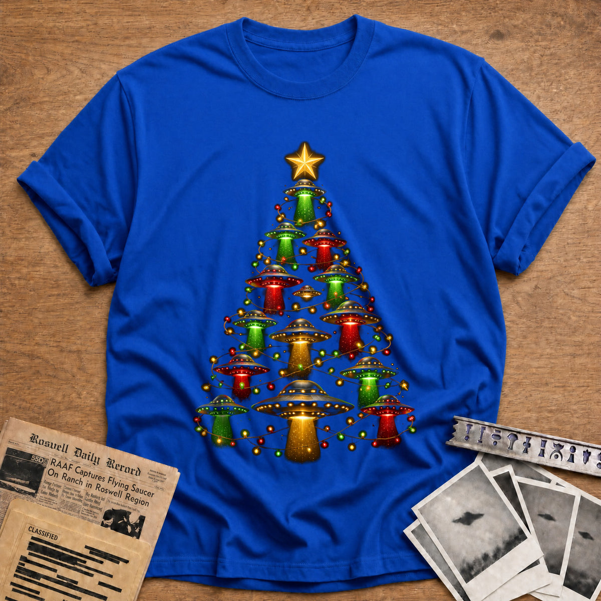 Ufo Beams Lights Tree 82 T-Shirt - Royal