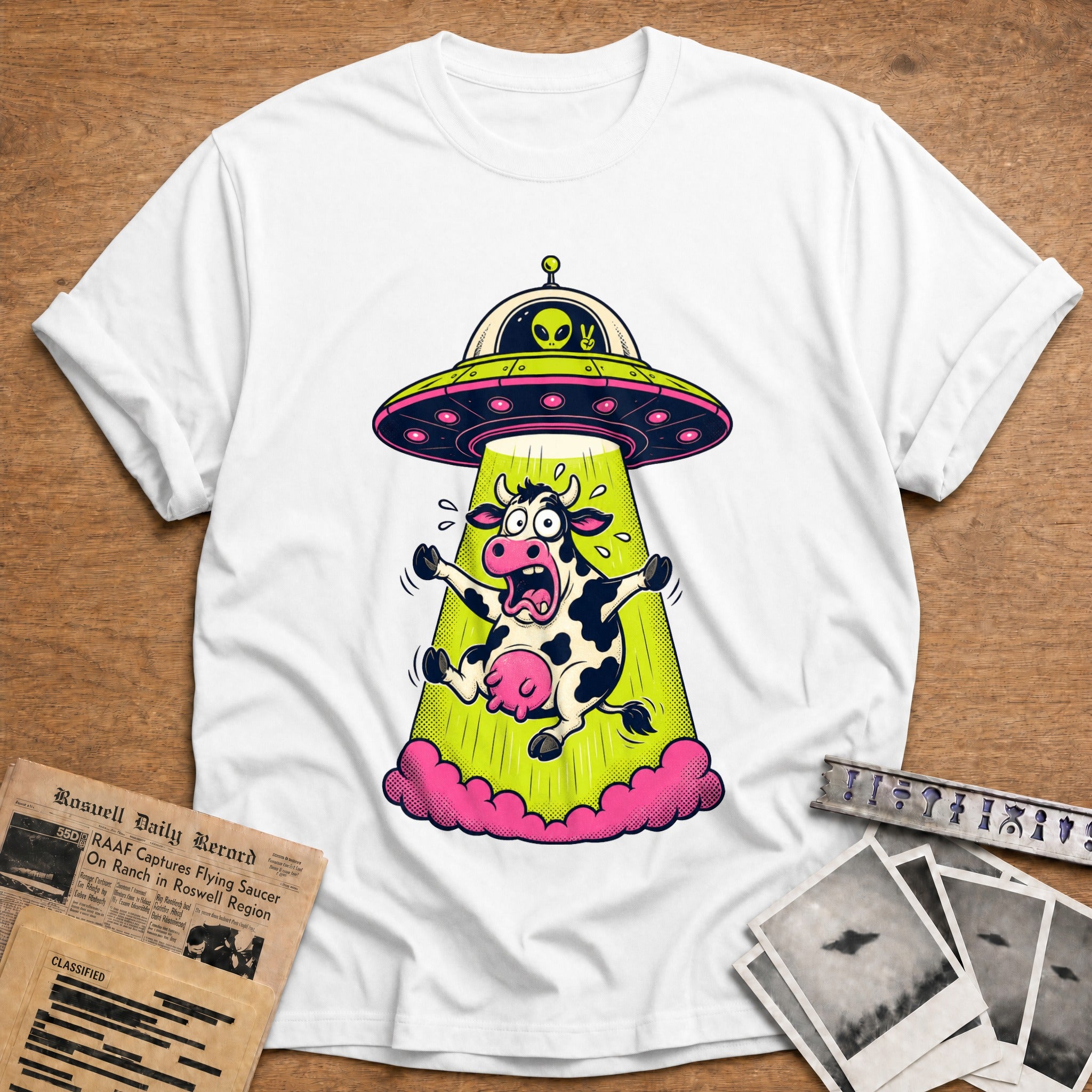 alien abduction cow funny - White