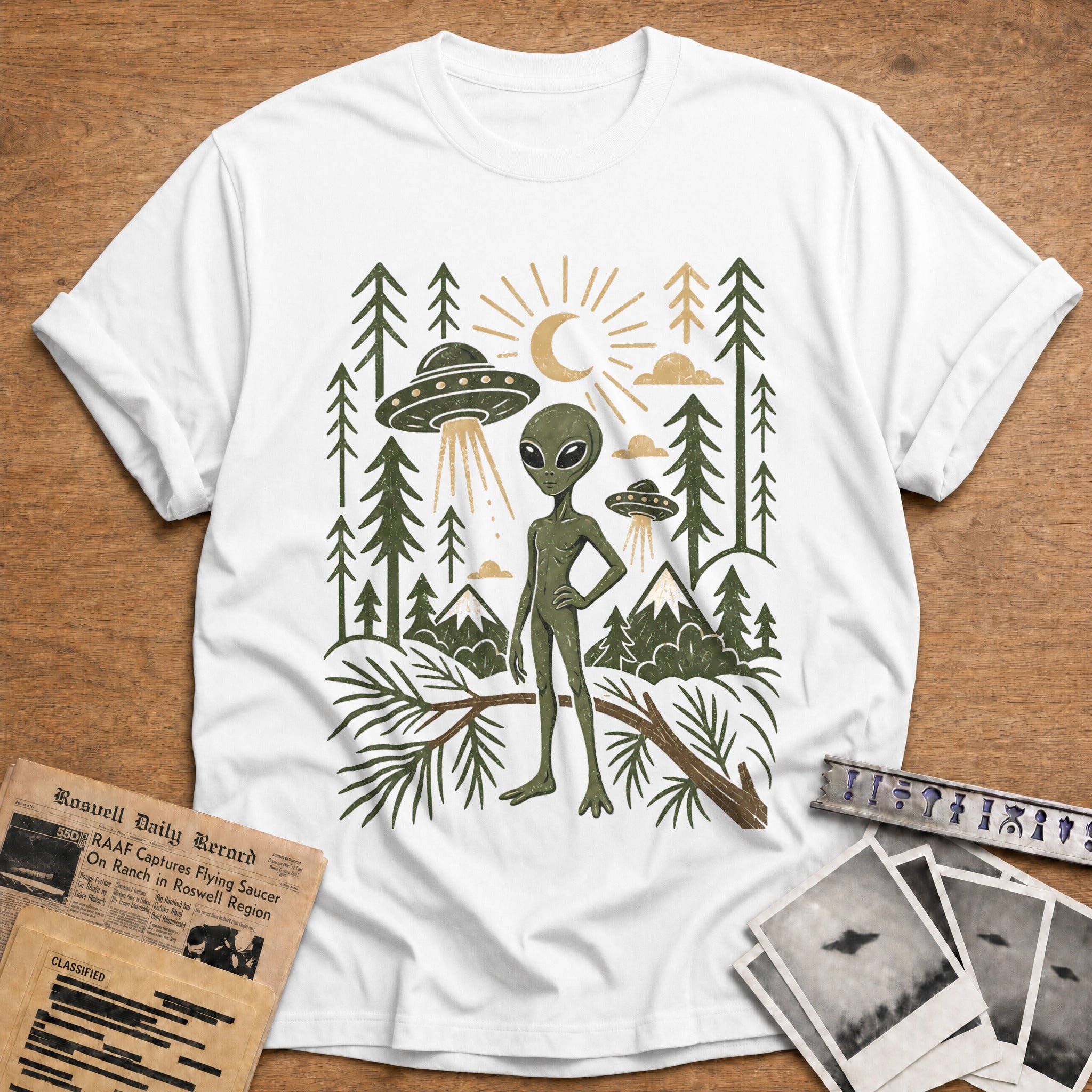 alien forest ufo extraterrestrial funny - White