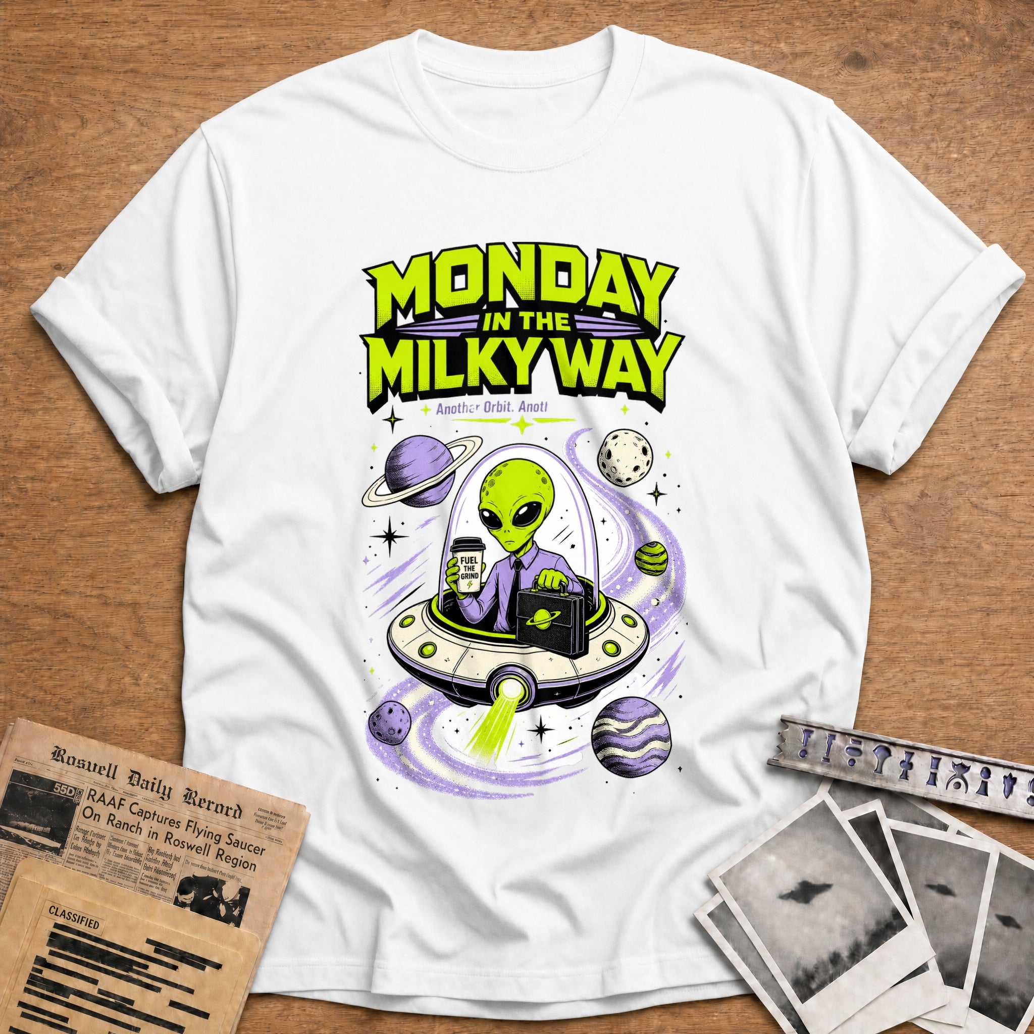 monday in the milky way alien coffee space funny - White