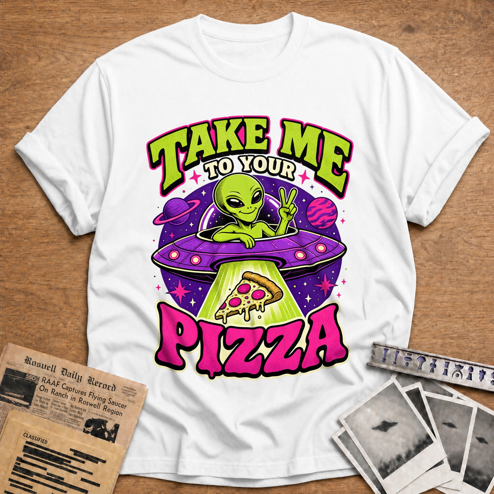 take me to your pizza alien ufo funny - White