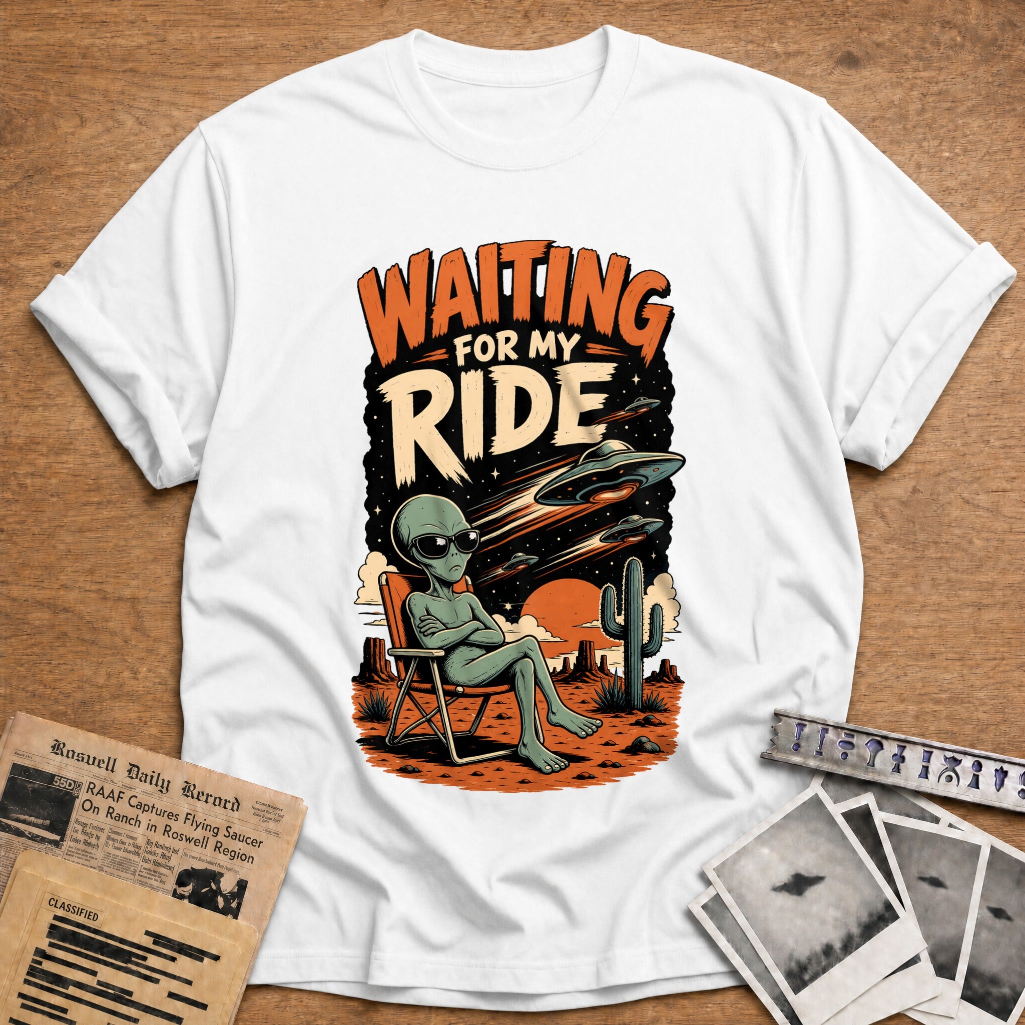 waiting for my ride alien ufo funny - White